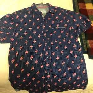 men’s short sleeve button up flamingos, new